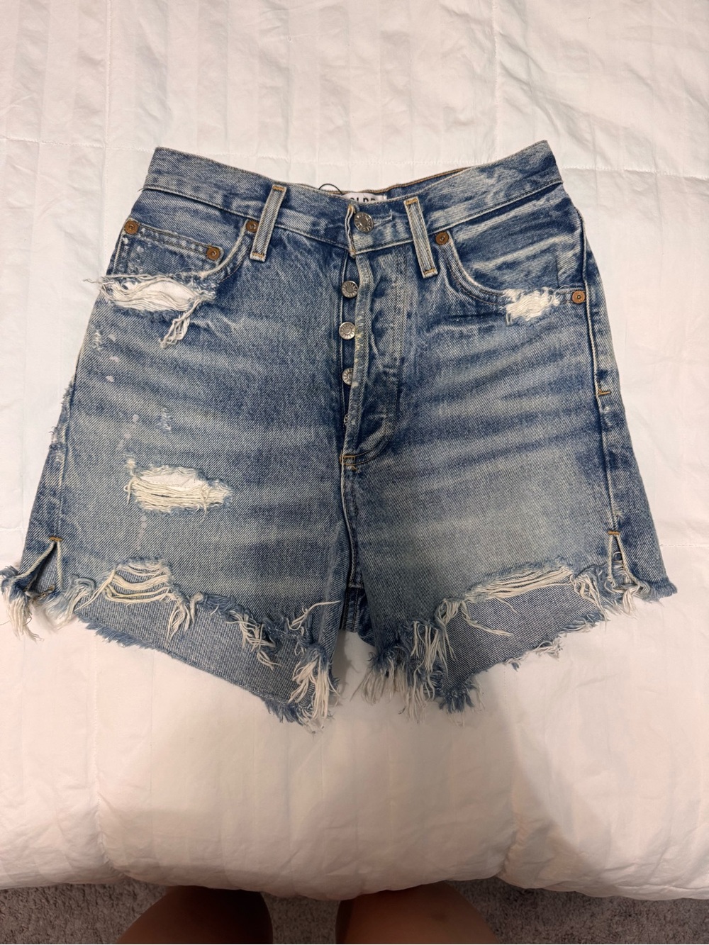 Agolde Distressed High-Rise Light Blue Jean Shorts